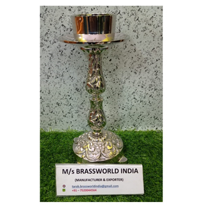 เชิงเทียนทองเหลืองชุบเงินขัดเงา ของตกแต่งโบสถ์ ของสะสม ของใช้ทางศาสนา Brassworld India - Product Image 1