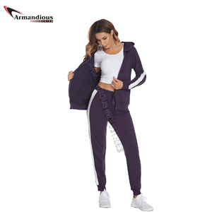Haute qualité femmes décontracté fermeture éclair sport costume couleur unie couture lettres imprimer à manches longues survêtement actif bas - Product Image 4