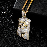 Collier pendentif Jésus en argent plaqué or, entièrement serti de zircons cubiques, style hip-hop, pour hommes