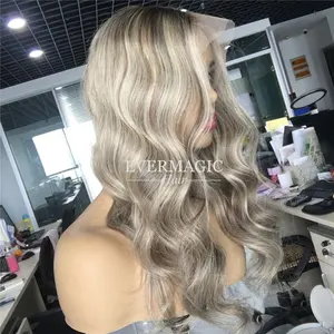 Großhandel wellig weiß perücke-Balayage Farbe Haars pitze Frontal Perücken Wellige Luxus farben Echthaar Perücken Weiße Frauen