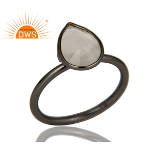 White Moonstone Gemstone Bezel Set <b>Stacking</b> <b>Ring</b> Jewelry Wholesale Oxidized Sterling <b>Silver</b> Jewelry Manufacturer - Product Image 1