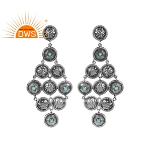 Arizona Turquoise Gemstone <b>Dangle</b> <b>Earrings</b> Jewelry Manufacturer 925 Sterling <b>Silver</b> Oxidized <b>Dangle</b> <b>Earrings</b> Supplier - Product Image 1