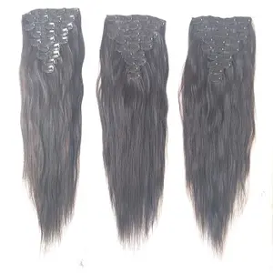 Super Strong and smooth Wholesale 14"-24" 100 grams/set Natural Black Clip in Hair Extensions Human Hair
