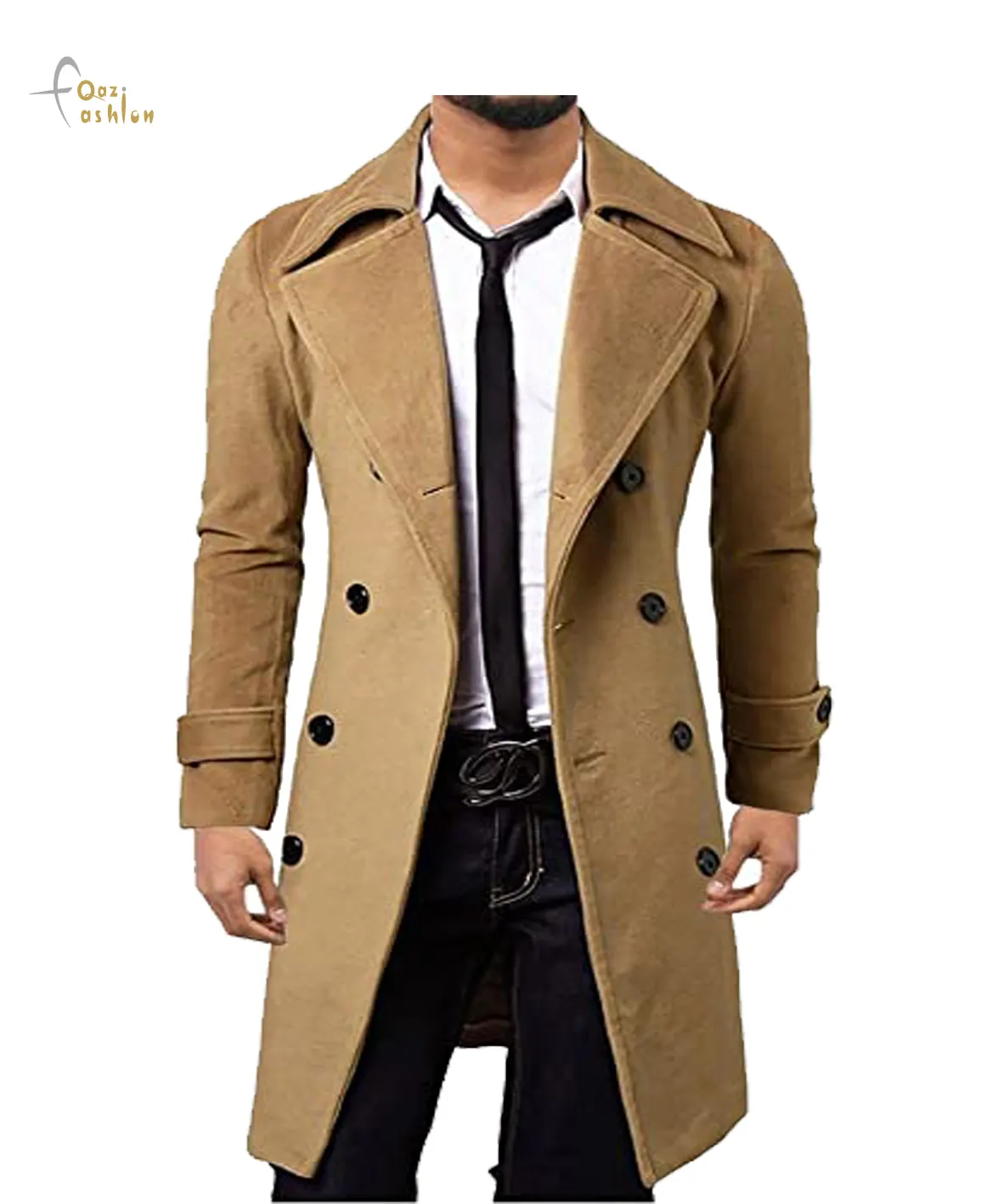 Casual Dress Slim Fit Wool Mens Trench Coat custom pure color buttons Korean trend long trench coat