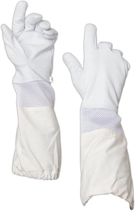 Guante de apicultor de piel de cabra Premium, manga larga de lona con manguito elástico, color blanco - Product Image 2
