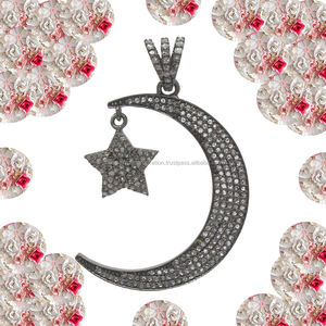 Magnifique pendentif lune en argent sterling vintage serti de diamants pour fiançailles à prix de gros - Product Image 2
