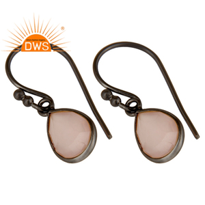 Argent Sterling Oxydé Rose Calcédoine Pierres Précieuses Lunette-Set Teardrop Boucle D'oreille Bijoux Pour Femmes Cadeau Pour Sa Collection Vintage - Product Image 2