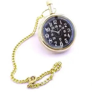 Antiek Messing Zwart Algin Dial Klok Wijzerplaat Antieke Indian Look Gandhi Pocket Met Lange Keten Horloge CHLW013
