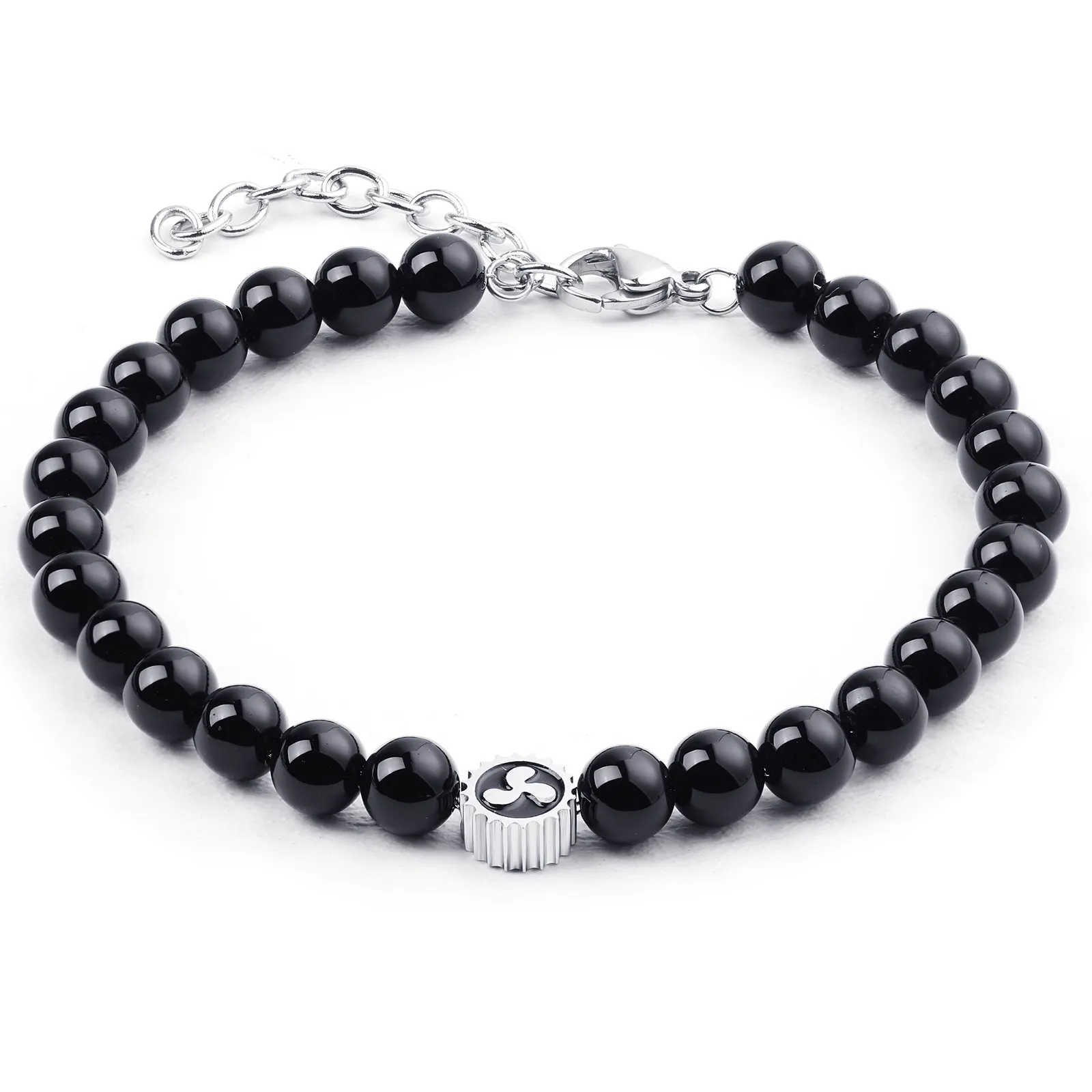 Popular Black Onyx Beads Personalized Silver 316L Stainless Steel Link Chain Jewelry Wholesaler Black Agate Bracelet