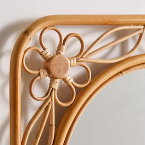 Vintage Style Woven <b>Square</b> Rattan Flower Pattern <b>Mirror</b> Home Decor Boho Rattan Wall Decor for Hotels and Restaurants - Product Image 3