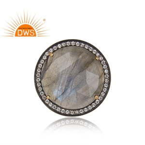 Handcrafted <b>Chunky</b> Round Labradorite Gemstone <b>Ring</b> Supplier Textured 14k Gold Plated 925 Sterling Silver <b>Ring</b> Indian Jewelry - Product Image 2