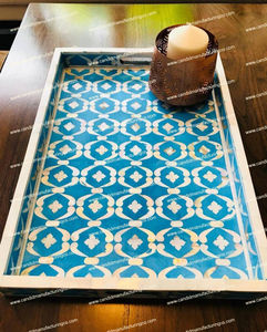 Meilleur plateau indien fait à la main élégant et unique en nacre incrusté Plateau de service élégant et unique avec motif en os - Product Image 2