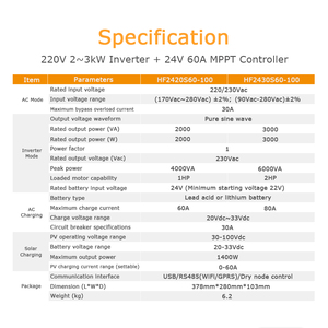 Kit de sistema fuera de la red todo en uno, <span class=keywords><strong>Inversor</strong></span> Solar híbrido de 3KW, de onda sinusoidal pura, controlador de carga MPPT máximo 100A - Product Image 6
