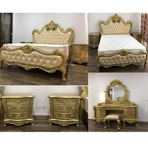 Muebles de dormitorio de estilo barroco romano, decoración de dormitorio de estilo francés elegante y elegante, tallado de madera de estilo indio - Product Image 1