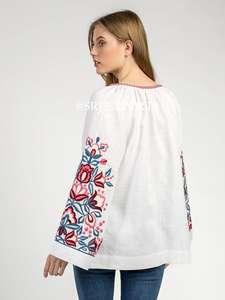 <b>Women</b> Casual <b>Tops</b> Floral Embroidery Natural <b>Linen</b> Mexican Lady Blse <b>Women</b> long sleeve o neck Tender and Exquisite <b>Top</b> - Product Image 3