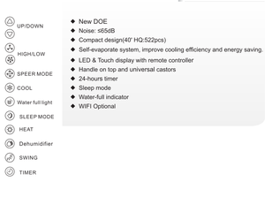10000 BTU tầng AC Đơn vị điều hòa không khí cầm tay với 2 tốc độ quạt điều khiển từ xa và kỹ thuật số LED hiển thị cho 300 sq. ft - Product Image 6