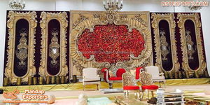 Modern Wedding Stage Backdrop Decor with <b>Gold</b> <b>Medallions</b> Fiberglass Frame Panels for Event Photography - Product Image 6