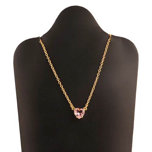Genuine women fashion heart shaped faceted pink quartz chain pendant vermeil superior quality adjustable chain pendant necklace