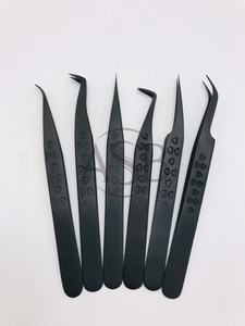 Pinzas profesionales para extensión de pestañas con nuevo mango de agarre de corazón pinzas para pestañas pinzas de acero inoxidable personalizadas negras sólidas - Product Image 3