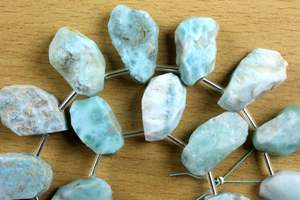 อัญมณีธรรมชาติ Larimar 21ชิ้นแบบโบราณ,เครื่องประดับ DIY แบบไม่ผ่านการทำผิวขรุขระรูปร่างไม่สม่ำเสมอ - Product Image 5