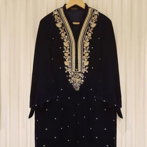 2021 hermoso bordado estilizado encaje Kurta pantalón lentejuelas fiesta vestido de novia con apliques botones de trabajo lavable Natural - Product Image 1