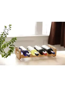 Estante de vino de bambú personalizado directo de fábrica, 4 botellas, Color Natural, forma rectangular, Material de madera, mayorista, fabricante de cartón - Product Image 4