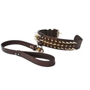 Fabricante directo Mayorista Collar de perro de cuero de vaca hecho a mano Patrón sólido Remache personalizado Decoración Correas genuinas para mascotas - Product Image 1