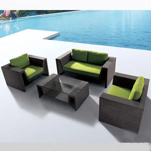 Groene Kussen Outdoor Meubels Sofa Set/Rieten Patio Sofa Set Met Sterke Aluminium Frame Gesprek Set