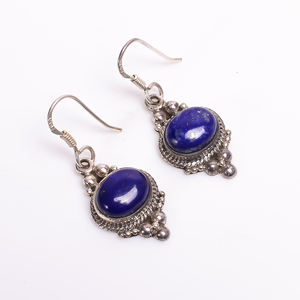 À la mode 925 en argent Sterling naturel Lapis Lazuli fil crochet boucles d'oreilles pierres précieuses boucles d'oreilles pour les fiançailles de mariage des femmes - Product Image 2