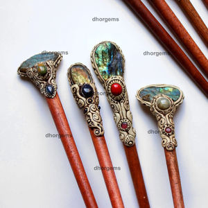 Bâtons pour cheveux en argile polymère, 30 pièces, labradorite naturelle, druse, boucles d'oreilles, déodorant en cristal, accessoires capillaires pour femmes - Product Image 1