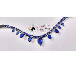 HALTER DE CUERO ECUESTRE DE MODA Alta calidad con cristales colgantes azules Volver abierto Cinta adhesiva Loop Ropa de equitación de lujo - Product Image 1