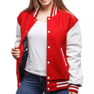 OEM Custom Women Letterman Varsity Jacket Waterproof Wool Body Leather Sleeve Baseball Bomber Cotton/Polyester School College - Product Image 1