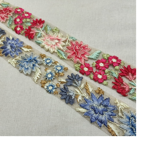 Cintas bordadas hechas a medida, en Bonitos colores pastel, con bordado floral intrauditivo, adecuado para Diseñadores de ropa - Product Image 1