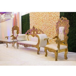 ชุดโซฟาเวทีแต่งงานแบบเอเชียสุดหรู,ชุดโซฟาเวทีมุสลิม Walima สำหรับตกแต่งงานแต่งงานเจ้าสาวสีขาวทองชุดเก้าอี้โซฟา - Product Image 1