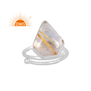 Anillo apilable de piedras preciosas de rutilo dorado Natural de plata de ley fina para mujer, joyería para mujer, regalo para ella - Product Image 1