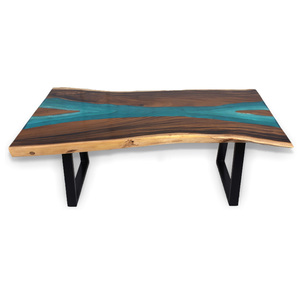 <b>Walnut</b> Solid Wood Round Dining Table Top <b>Slab</b> with Resin Decoration Minimalist Antique Design - Product Image 5