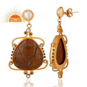 Boucles d'oreilles pendantes en plaqué or pour femmes, pierres précieuses, Agate blanche et perle, bijoux en argent, styliste, livraison gratuite - Product Image 3