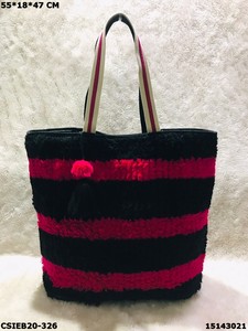 Bolso de Mano de Ganchillo de Lana Craftstages International, Estilo Bohemio, Rayas Negras y Verdes, Bolso de Playa de Verano con Cierre de Cremallera Superior Abierto - Product Image 5