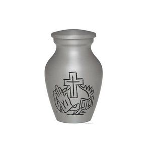 Beautiful Cross-Engraved Premium Quality Metal Keepsake Urn Grey Shades Available Wholesale <b>Funeral</b> <b>Supplies</b> Premium Quality Urn - Product Image 1