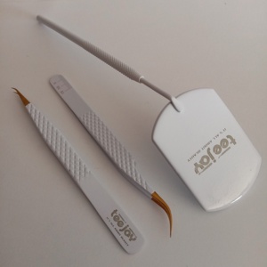 Juego de Pinzas y Espejo para Extensión de Pestañas TEEJAY, de Acero Inoxidable Blanco Brillante, con Agarre Perfecto para Aislar y Recoger Pestañas - Product Image 1