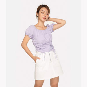 Blusa informal de manga corta con volantes para verano, camisa Sexy Vintage con mangas abombadas para mujer, hecha en Vietnam, 2021 - Product Image 4