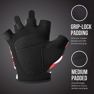 Guantes de levantamiento de pesas con estampado de camuflaje rojo para mujer, alta calidad, diseñados a medida para gimnasio y uso deportivo - Product Image 2