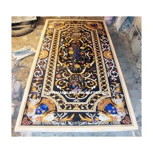 หินอ่อนสีดำที่สวยงามฝังPetra Duraโต๊ะรับประทานอาหารด้านบน - Product Image 1