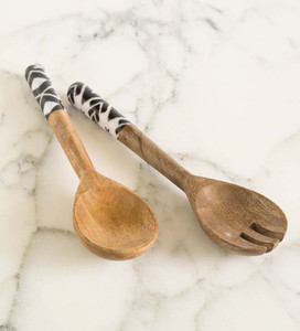 Servidores de ensaladas, juego de Mango de madera amarilla, tenedor y cuchara, 12 pulgadas, para utensilios, pinzas de madera - Product Image 2