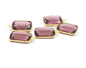 Piedra preciosa de cuarzo amatista con forma rectangular chapada en oro, Conector de bisel de fianza única, hallazgos de joyería de Metal, regalo de enlace para ella - Product Image 2