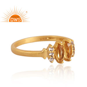 Oro amarillo citrino de plata esterlina de piedras preciosas anillo de topacio blanco joyería de la boda - Product Image 3