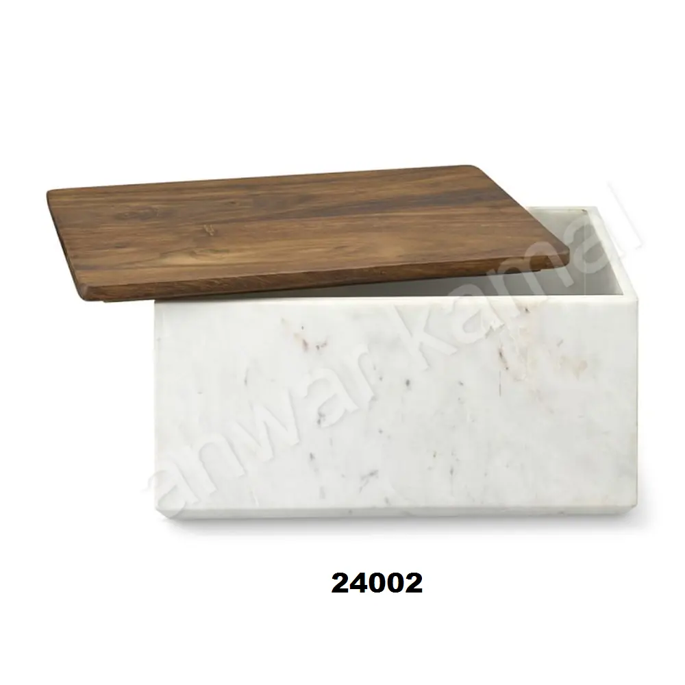 Marble Bread Box with Wood Top