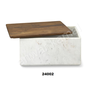 Marble Bread Box with Wood Top - Product Image 1