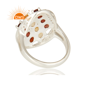 Anillo de Gema Natural granate y citrino, joyería fina de Plata de Ley 925, fabricante de joyería India - Product Image 3