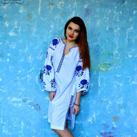 Mini robe brodée de style grec, tenue traditionnelle orientale à la mode avec Roses bleues, tunique pour femme, prix spécial, été 2020